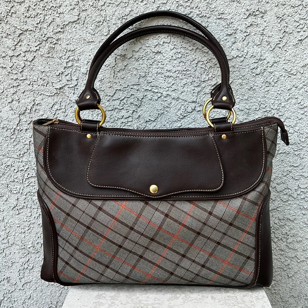 Brown Plaid Professional Career Work Computer Laptop Case Shoulder Bag Purse